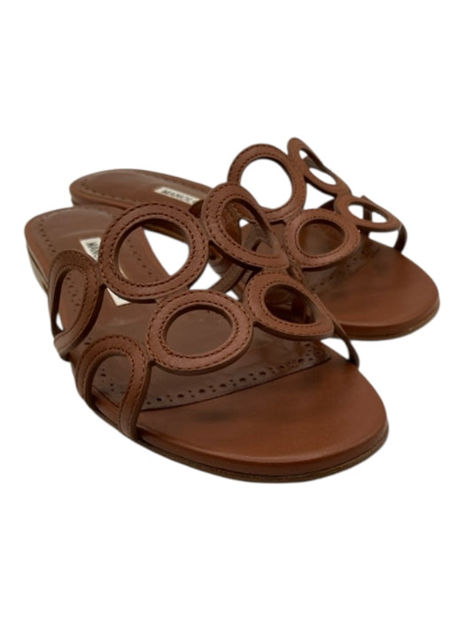 Manolo Blahnik Shoe Size 36 Brown Leather Circles Slides Flat Sandals Brown / 36