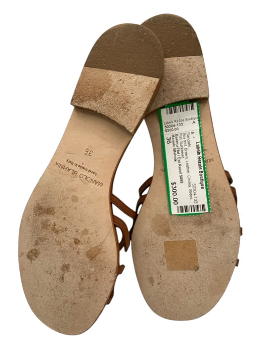 Manolo Blahnik Shoe Size 36 Brown Leather Circles Slides Flat Sandals Brown / 36