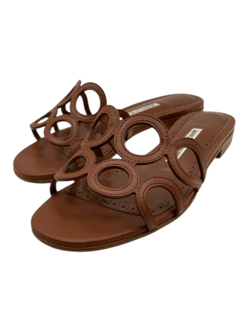 Manolo Blahnik Shoe Size 36 Brown Leather Circles Slides Flat Sandals Brown / 36