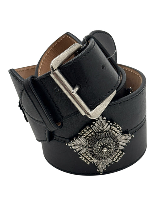 Alexander McQueen Black & Silver Leather Bedazzled Thick Silver hardware Belts Black & Silver / 80