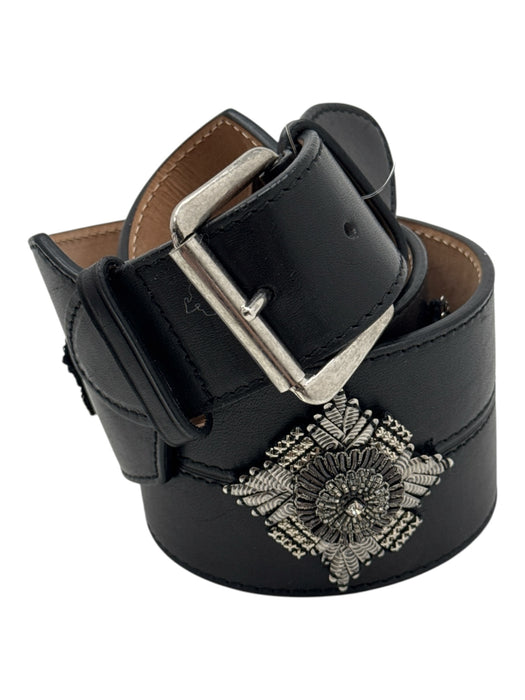 Alexander McQueen Black & Silver Leather Bedazzled Thick Silver hardware Belts Black & Silver / 80