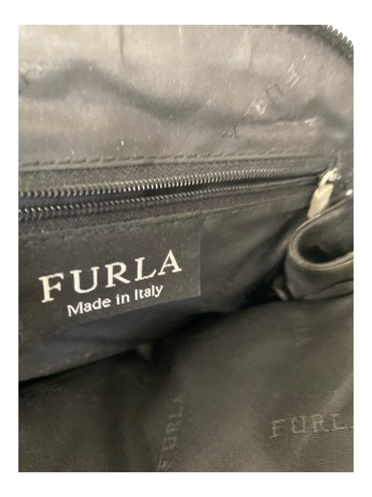 Furla Black Leather Zip Top 2 handles Pebbled Silver hardware Bag Black / Small