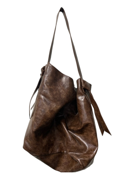 By Anthropologie Dark Brown Leather Cracked / Distressed 1 strap Bag Dark Brown / Large