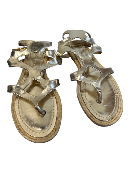Jimmy Choo Shoe Size 36 Gold Leather Flip Flop Almond Toe Strappy Flat Shoes Gold / 36