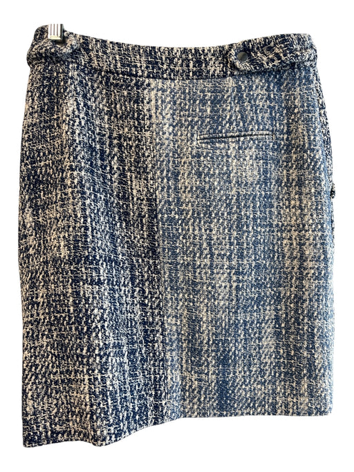 Akris Size 4 Blue & Cream Cotton Blend Tweed Wrap Skirt Two Pocket Skirt Blue & Cream / 4