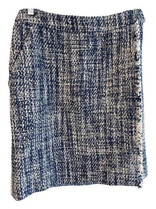 Akris Size 4 Blue & Cream Cotton Blend Tweed Wrap Skirt Two Pocket Skirt Blue & Cream / 4