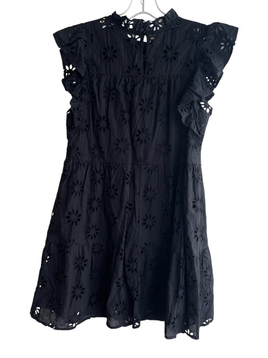Aura Size S Black Cotton Shirt Sleeves Flower Cut Out Short Sleeve Dress Black / S