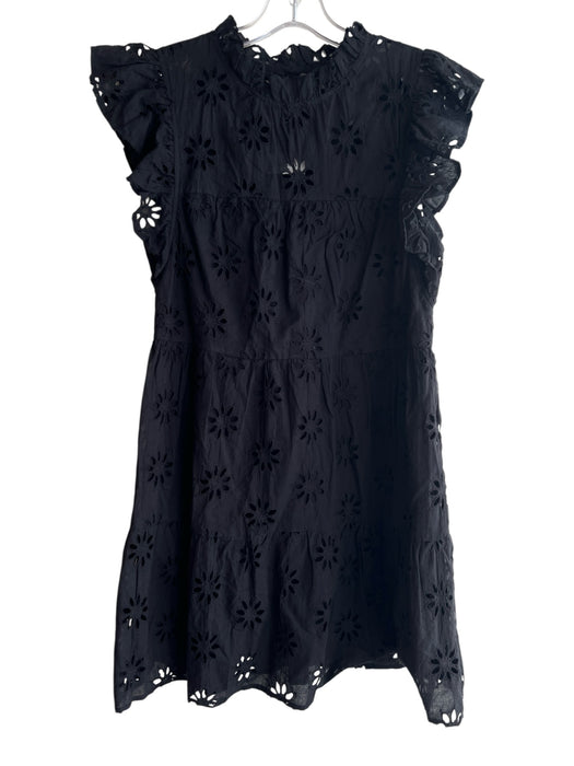 Aura Size S Black Cotton Shirt Sleeves Flower Cut Out Short Sleeve Dress Black / S
