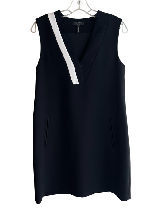 Rag & Bone Size 4 Black & White Polyester V Neck Pockets Below Knee Dress Black & White / 4