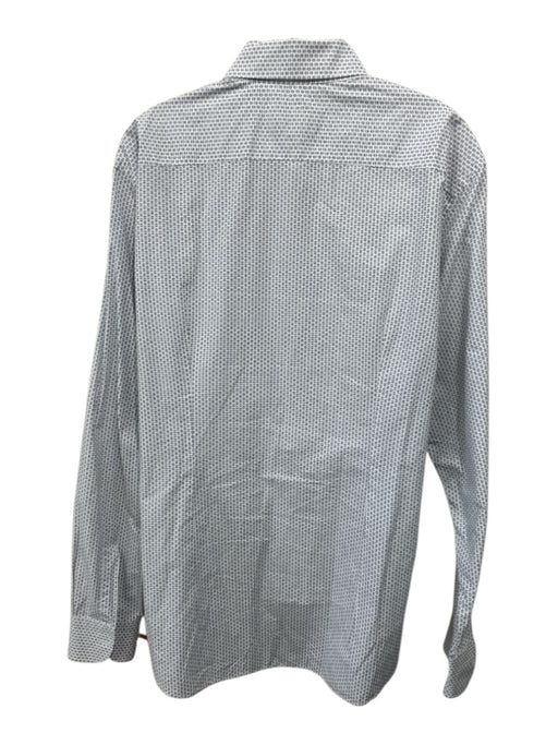 Ferragamo Size XL White & Blue Cotton Micro Button up Men's Long Sleeve Shirt White & Blue / XL