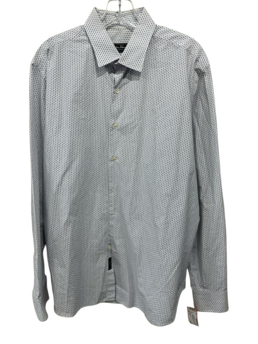 Ferragamo Size XL White & Blue Cotton Micro Button up Men's Long Sleeve Shirt White & Blue / XL