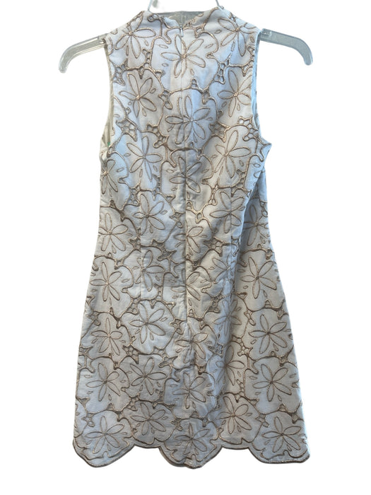 Lilly Pulitzer Size 0 Cream & Gold Cotton V Neck Floral Embroidery Dress Cream & Gold / 0