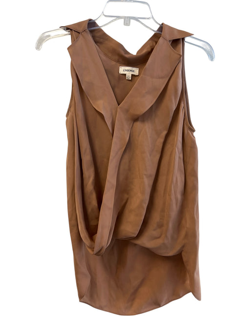 L'agence Size XS Clay Brown Silk V Neck Sleeveless Lapel Faux Wrap Top Clay Brown / XS