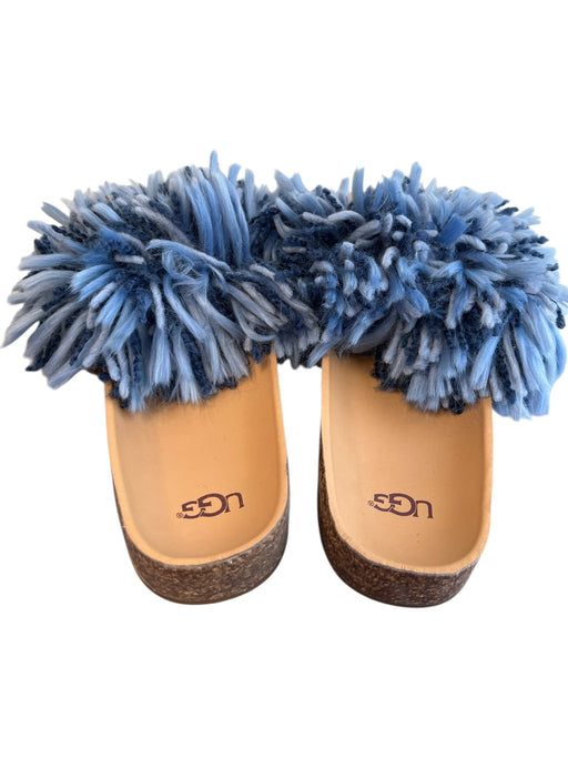 Ugg Shoe Size 7.5 Blue & Brown Leather & Fabric Open Toe & Heel Fuzzy Sandals Blue & Brown / 7.5