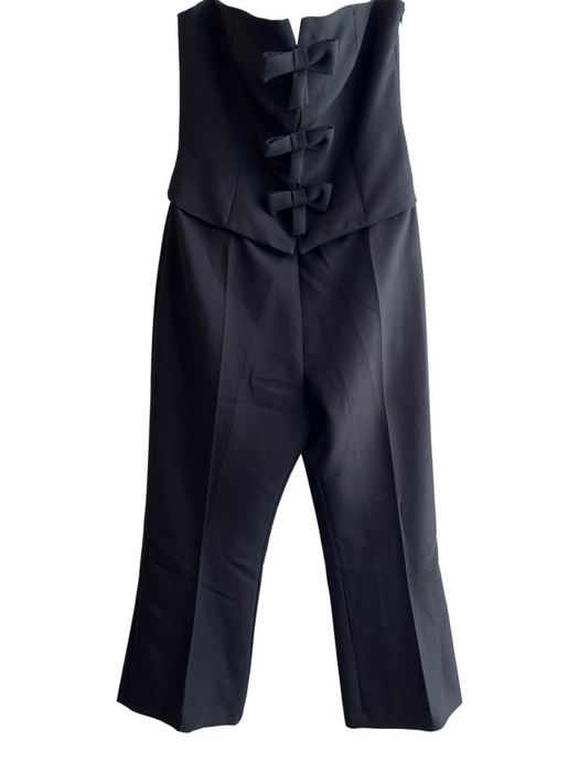 Zara Size Large Black Strapless Back Zip Bow Detail Straight Leg Jumpsuit Black / Large