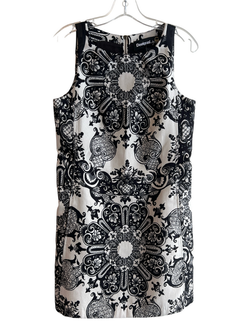 Desigual Size 38 Black & White Polyester Blend Sleeveless Round Neck Dress Black & White / 38