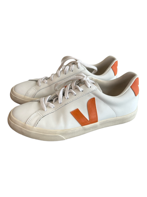 Veja Shoe Size 8.5 White & Orange Leather Low Top Lace Up Round Toe Shoes White & Orange / 8.5