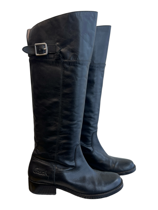 Coach Shoe Size 7 Black Leather Silver Buckle Almond Toe Knee High Boots Black / 7