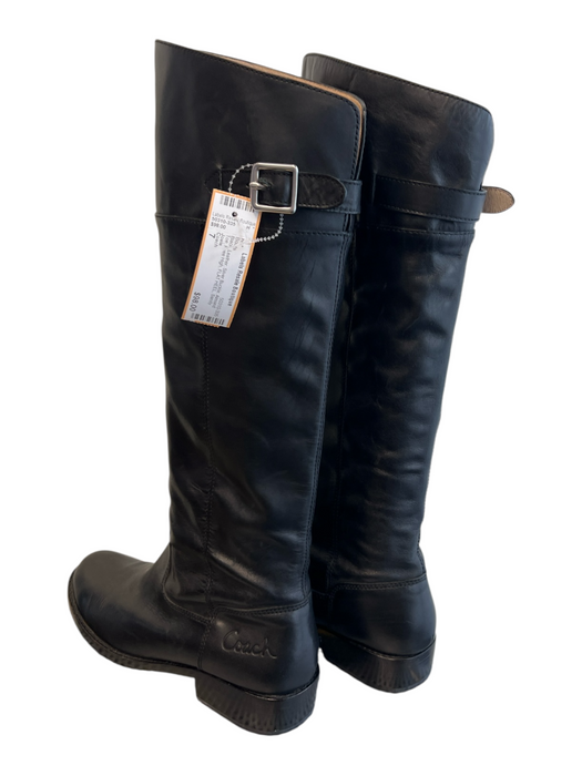 Coach Shoe Size 7 Black Leather Silver Buckle Almond Toe Knee High Boots Black / 7