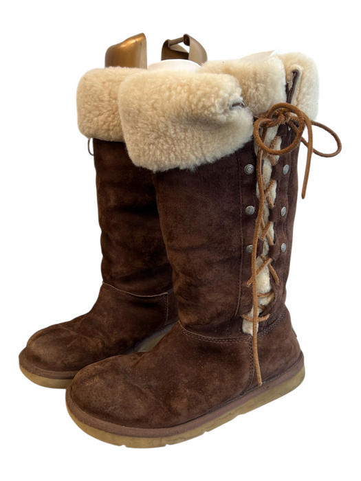 Ugg Australia Shoe Size 7 Dark Brown Suede Fleece Lining Round Toe Boots Dark Brown / 7