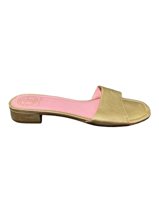 Lily Pulitzer Shoe Size 10 Gold Leather Wide Strap Squarish toe Slide Sandals Gold / 10