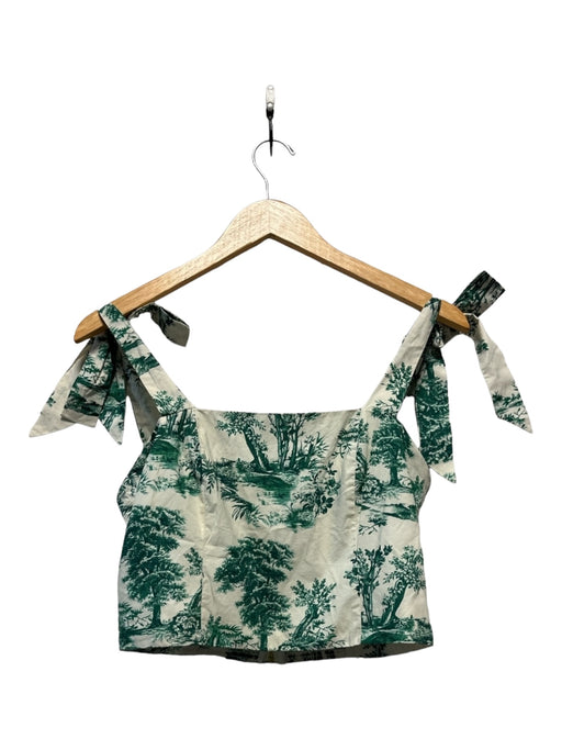 Cara Cara Size M Off White & Green Cotton Back Zip Toile Tie Straps Crop Top Off White & Green / M