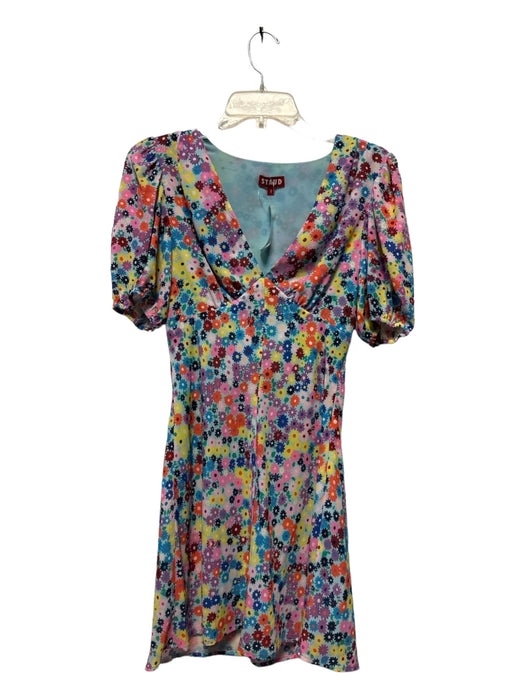 Staud Size 4 Multicolor Polyester Blend Short Sleeve V Neck Mini Dress Multicolor / 4