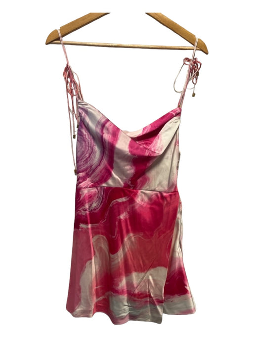 Retrofete Size S Pink & White Silk Spaghetti Strap Tie Dye Mini Dress Pink & White / S