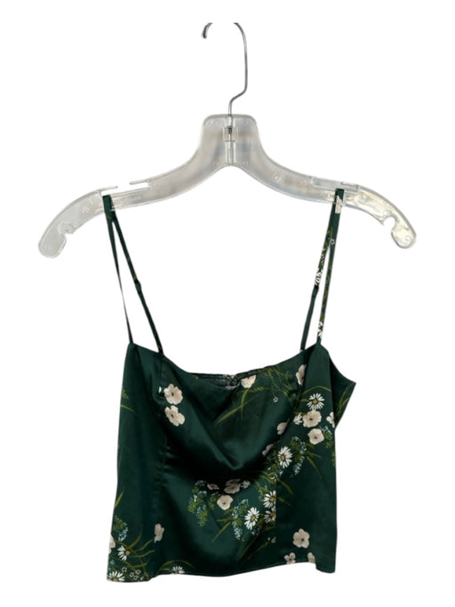 Reformation Size 2 Green & Cream Silk Spaghetti Strap Botanical Cowl neck Top Green & Cream / 2