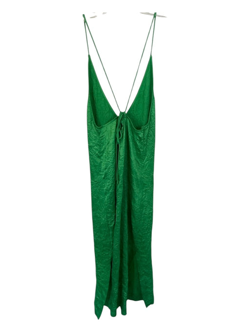 Ganni Size 36 Green Polyester Spaghetti Strap Crinkle Maxi Dress Green / 36