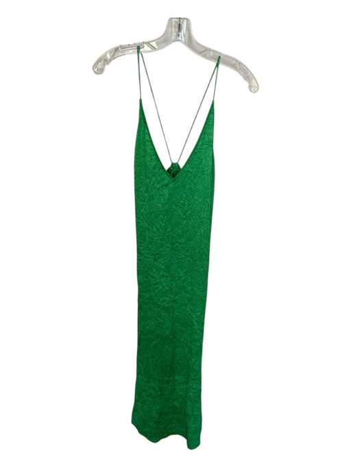 Ganni Size 36 Green Polyester Spaghetti Strap Crinkle Maxi Dress Green / 36