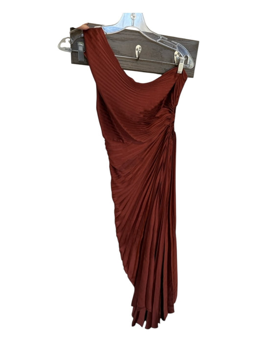 A.L.C. Size 4 Rust Polyester One Shoulder Acordian Pleated Gown Rust / 4