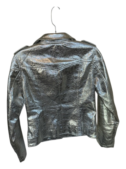 Sen Size S Silver Vegan Leather Long Sleeve Metallic Moto Jacket Silver / S