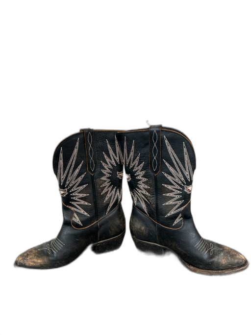 Mezcalero Shoe Size 8 Black & White Leather Stitching Calf High Cowboy Boots Black & White / 8