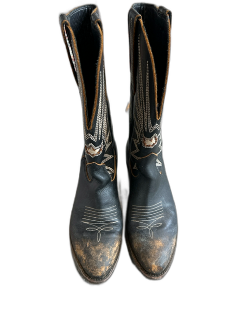 Mezcalero Shoe Size 8 Black & White Leather Stitching Calf High Cowboy Boots Black & White / 8