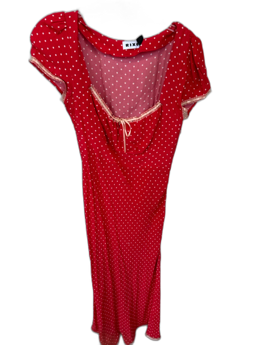 Rixo Size XXS Red & White Viscose Short Sleeve Polka Dot Lace Trim Maxi Dress Red & White / XXS