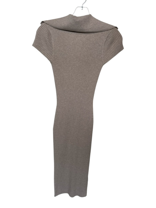 Reiss Size S Taupe Viscose Cap Sleeve Ribbed Buttons Maxi Dress Taupe / S