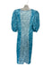 Ganni Size 34 Blue & White Polyester Short Balloon Sleeve Crinkle V Neck Dress Blue & White / 34