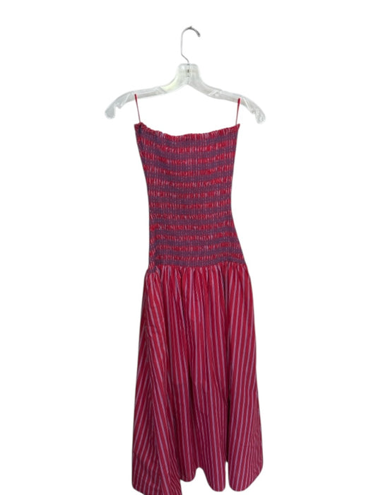 Line & Dot Size XS Red & Navy Cotton Smocked Striped Strapless Maxi Dress Red & Navy / XS