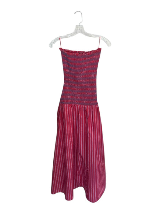 Line & Dot Size XS Red & Navy Cotton Smocked Striped Strapless Maxi Dress Red & Navy / XS