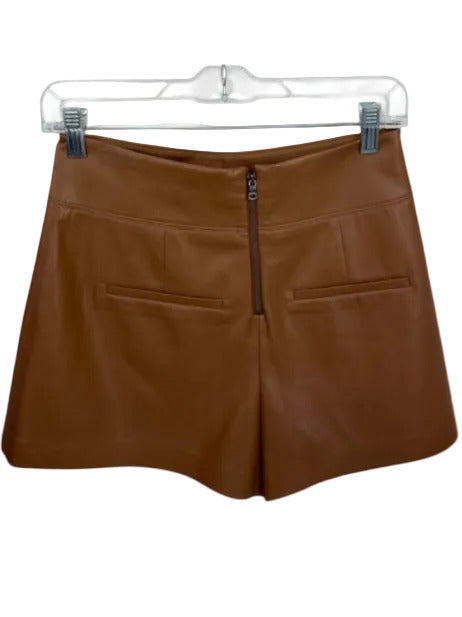 Alice & Olivia Size 4 Brown Vegan Leather High Waist Back Zip Shorts Brown / 4