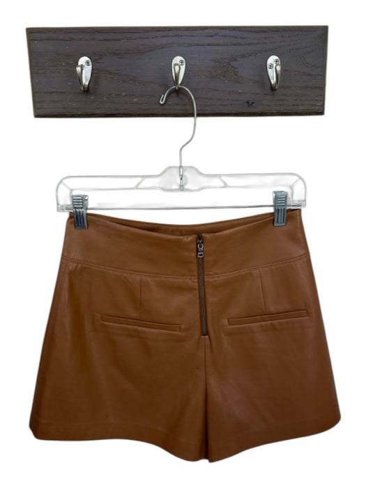 Alice & Olivia Size 4 Brown Vegan Leather High Waist Back Zip Shorts Brown / 4