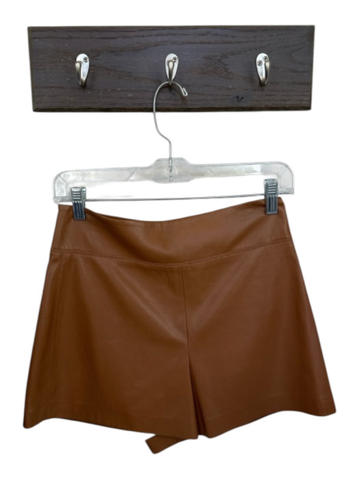 Alice & Olivia Size 4 Brown Vegan Leather High Waist Back Zip Shorts Brown / 4