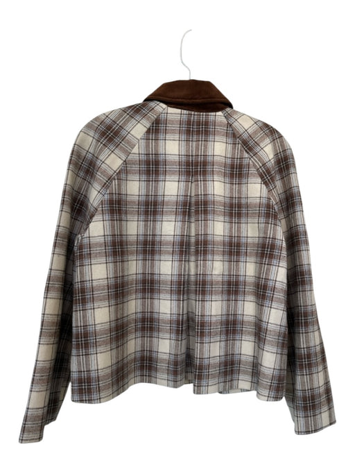 Zara Size S Brown & Blue Cotton Plaid Velvet Accents Plaid Full Zip Jacket Brown & Blue / S