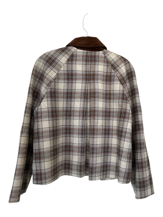 Zara Size S Brown & Blue Cotton Plaid Velvet Accents Plaid Full Zip Jacket Brown & Blue / S