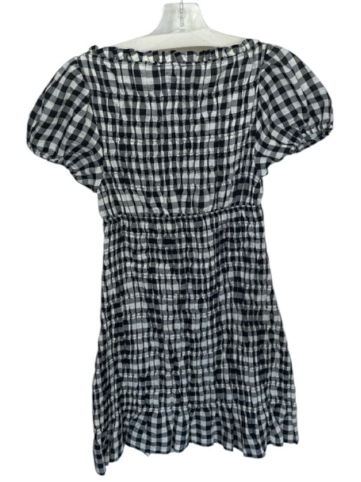 Doen Size XS Black & White Rayon & Linen Short Balloon Sleeve Gingham Dress Black & White / XS