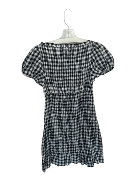 Doen Size XS Black & White Rayon & Linen Short Balloon Sleeve Gingham Dress Black & White / XS