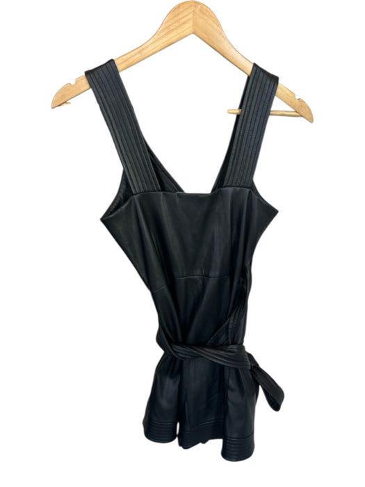 Alexis Size XS Black Vegan Leather Sleeveless Wrap Romper Black / XS