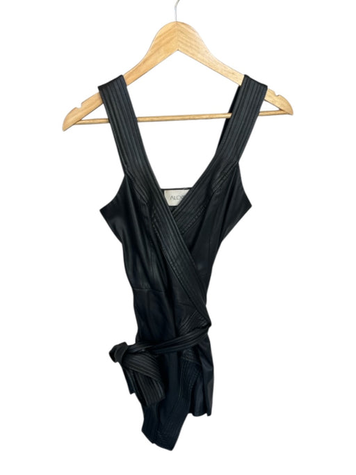 Alexis Size XS Black Vegan Leather Sleeveless Wrap Romper Black / XS