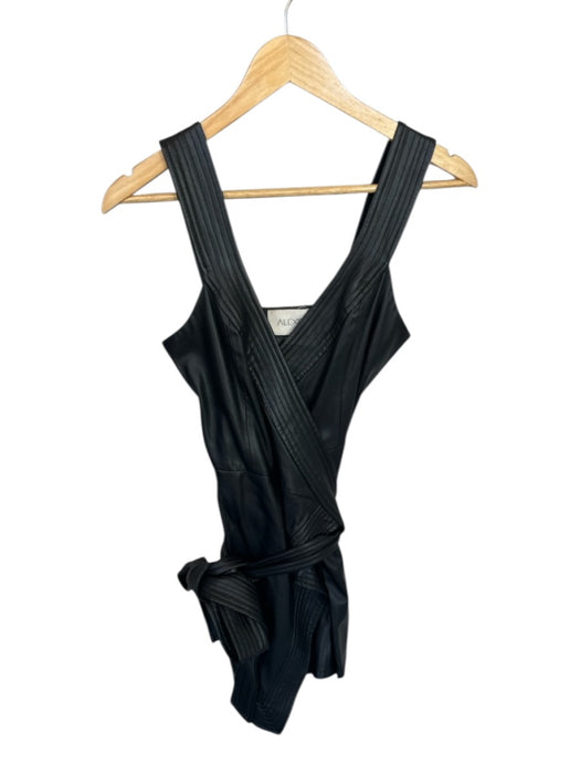 Alexis Size XS Black Vegan Leather Sleeveless Wrap Romper Black / XS